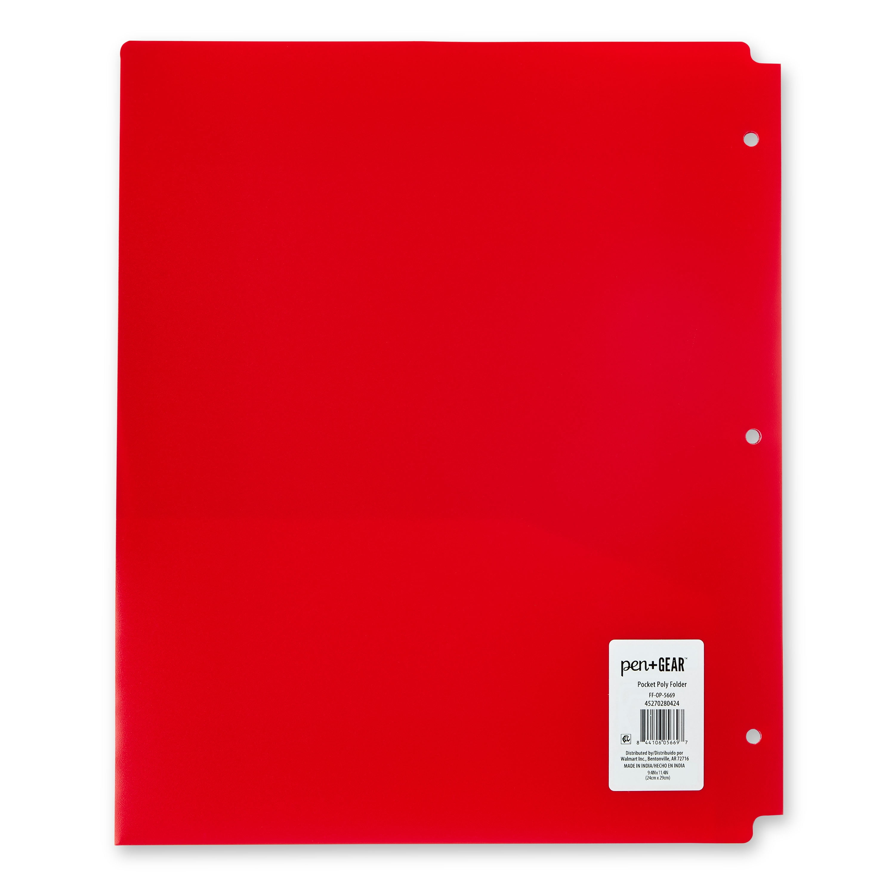 Pen+Gear 2-Pocket Poly Folder, 9.4" x 11.4", Red