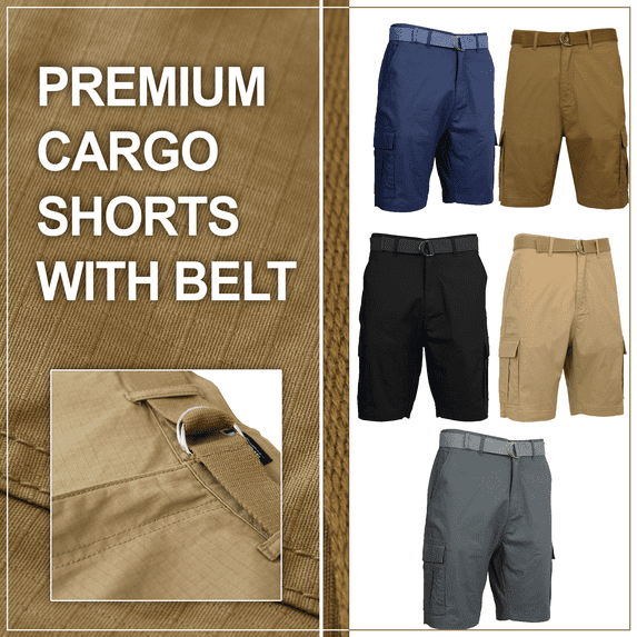 2-Pack Men's Cotton Stretch Ripstop Cargo Shorts With Belt (Size - 32-42)