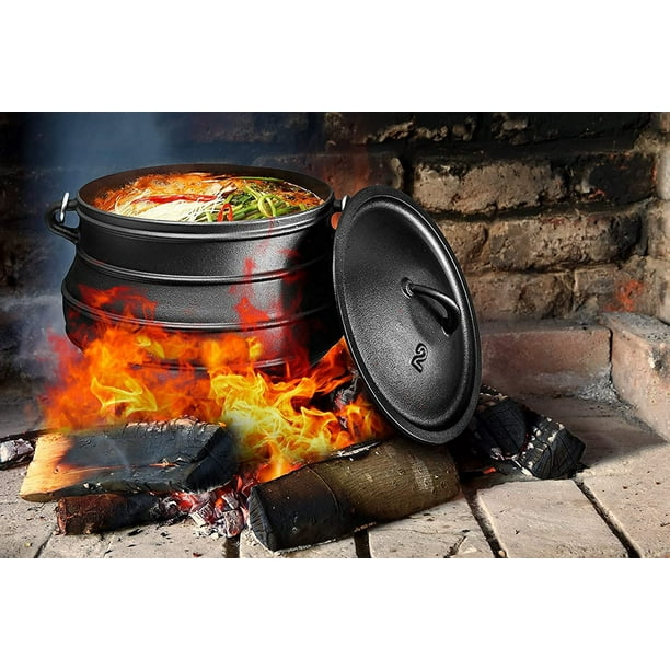 Cast Iron Pre-Seasoned Potjie African Pot With Lid, 10 Quarts