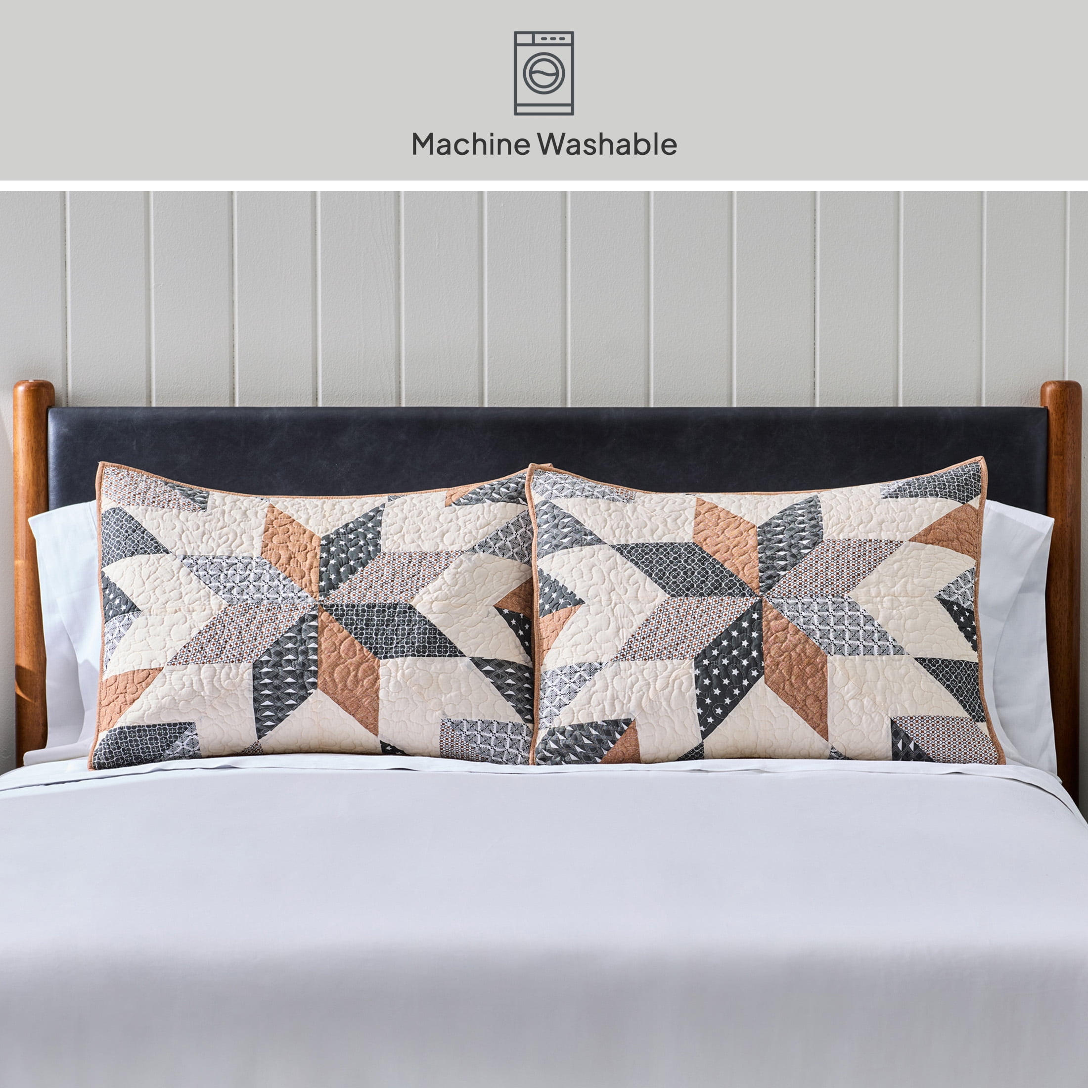 Better Homes & Gardens Starburst Patchwork Cotton Pillow Shams, King, 2 Pack