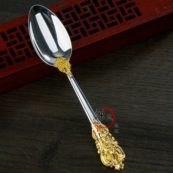 Wollet 999 Sterling Silver  Spoon，14.8*3cm（5.8*1.1 inches), Sterling Silver Tableware