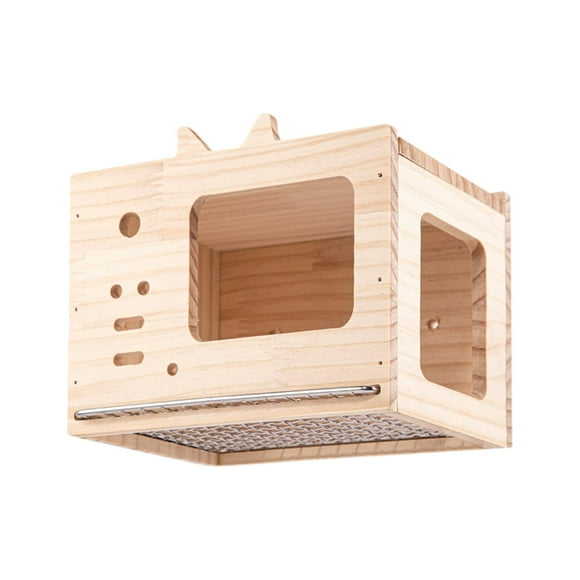 koolsoo Parrot Wood House Rust Resistant Solid Wooden Rat Cage for Home Indoor Bunny Small