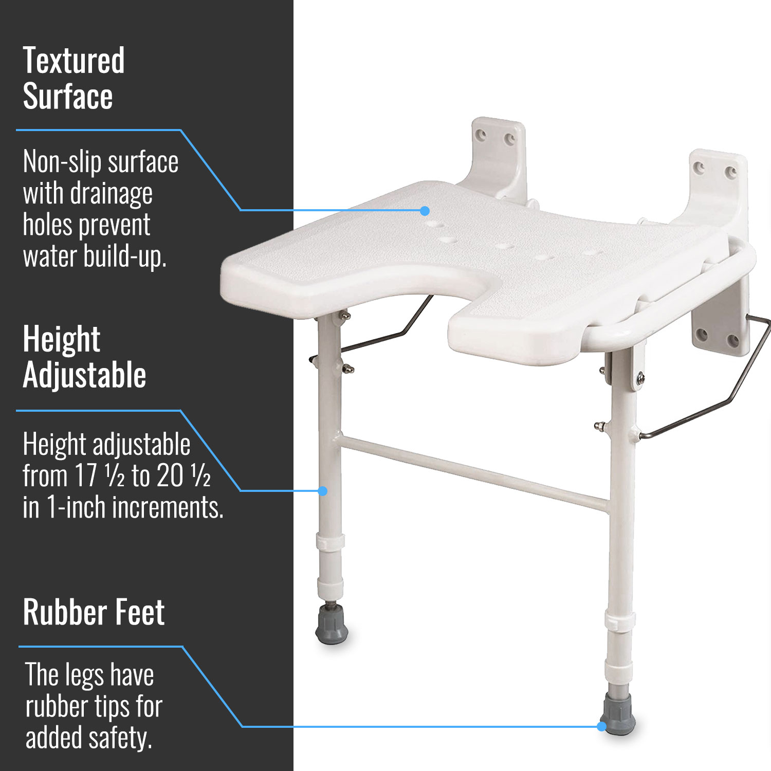 HealthSmart Wall Mount Fold Away Bath Chair Shower Seat Bench with ...