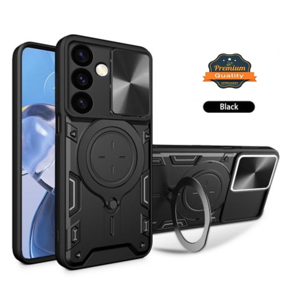 For Samsung Galaxy S26 Ultra Phone Case Hybrid Shockproof with Magnetic Ring Stand, Compatible with Magsafe & Sliding Camera Lens Protector Cover Black