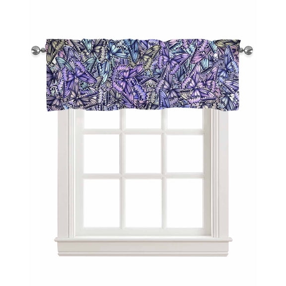 Purple Blue Teal Butterfly Linen Curtain Valance for Bedroom/Bathroom/Kitchen/Office/Living/Dining Room Window,Modern Abstract Art Rod Pocket Topper Decorative Cafe Drapes Panel 54"x18"