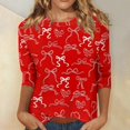 thumbnail image 2 of Womens 3/4 Sleeve Shirts Crew Neck Casual Fashion Bowtie Pattern Shirts Chic Trendy Tees, 2 of 5