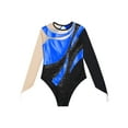 thumbnail image 5 of YEAHDOR Girls Long Sleeve Gymnastics Ballet Leotard See-through Mesh Metallic Patchwork Figure Skating Bodysuit Royal Blue 12, 5 of 7