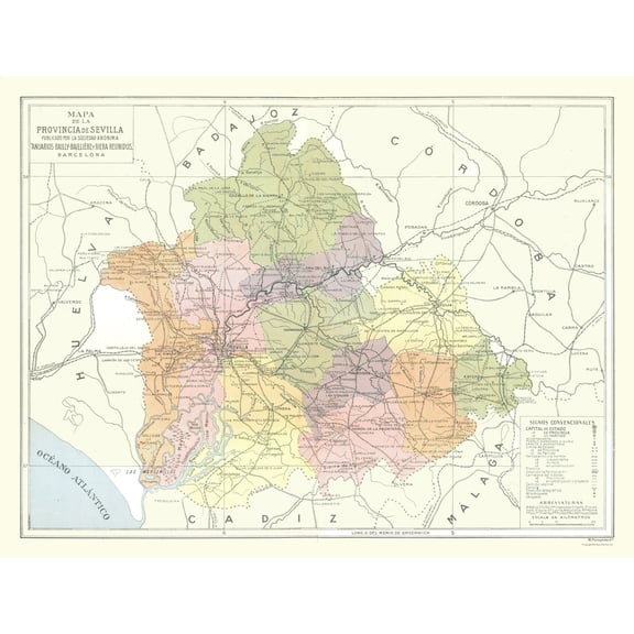 Historic Map - Seville Spain - Pompido 1913 - Vintage Wall Art