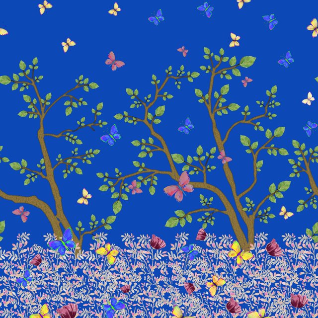 Soimoi Blue Cotton Cambric Fabric Insect & Tree Panel Print Sewing Fabric BTY 56 Inch Wide