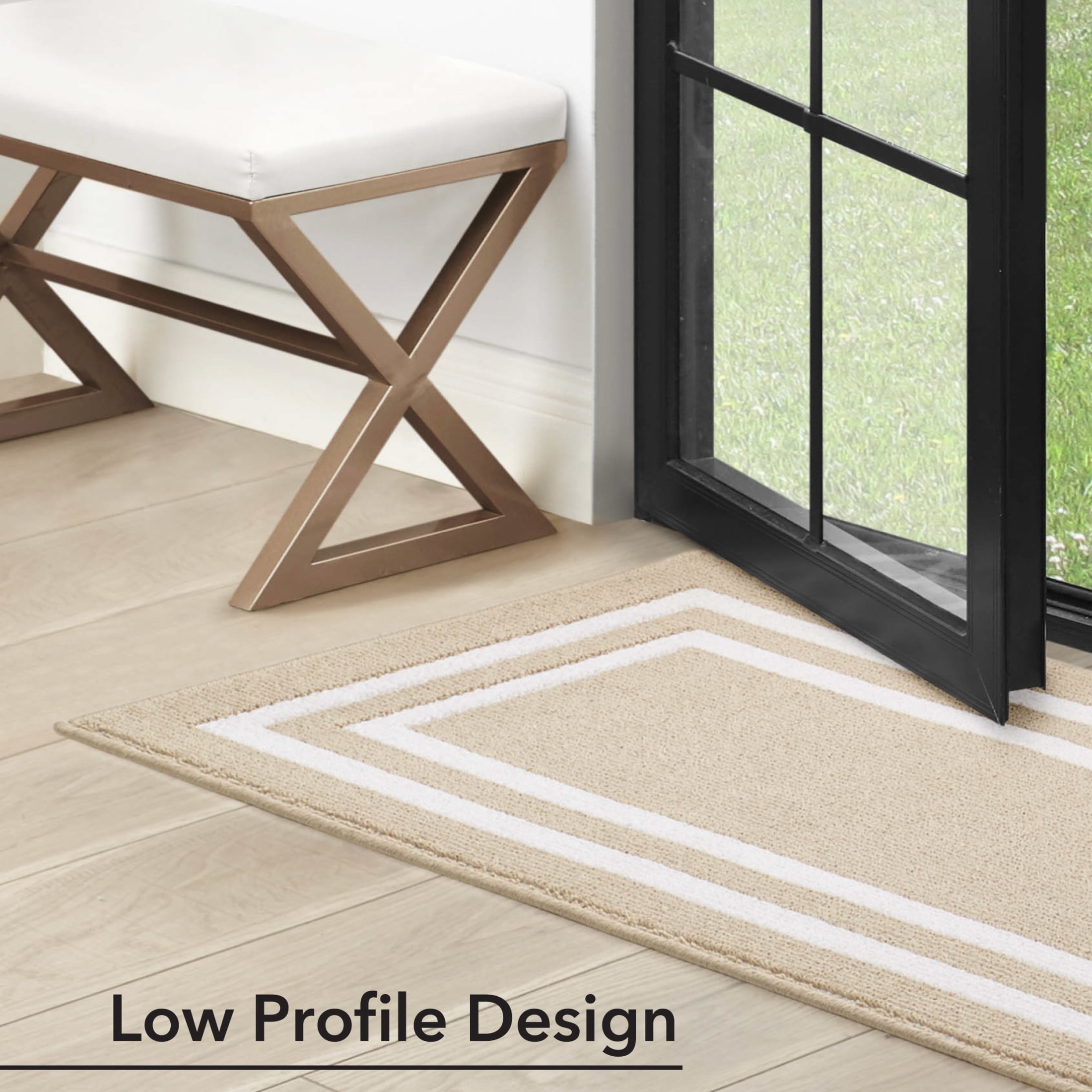 Washable Skid-Resistant Runner Rug, Border, Beige and White, 30" x 144"