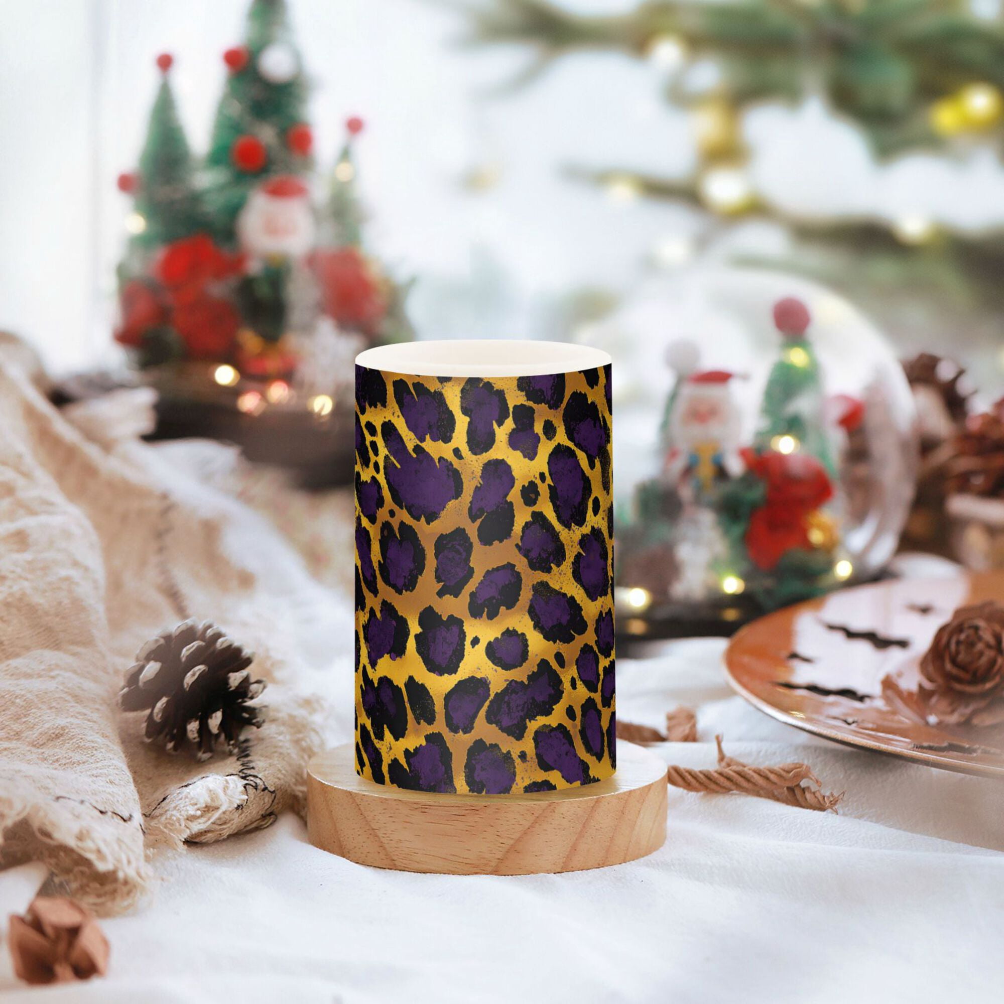 Yayeee Flameless Candles with Remote Flickering Battery Operated Multi Color Changing, Purple Leopard Print