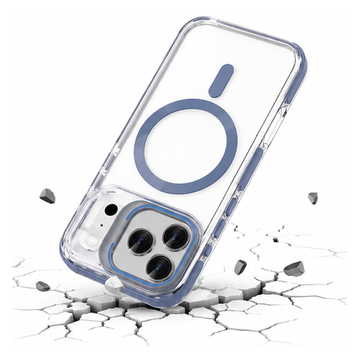 Thin Clear Magnetic Case with Camera Ring Stand for iPhone 17 Pro Max - Blue