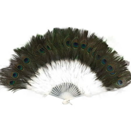 

Wedding Showgirl Dance Elegant Large Feather Folding Hand Fan Decor Decal White