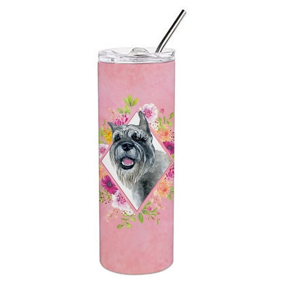 Carolines Treasures CK4179TBL20 Schnauzer Pink Flowers Stainless Steel 20 oz Skinny Tumbler 20 oz multicolor