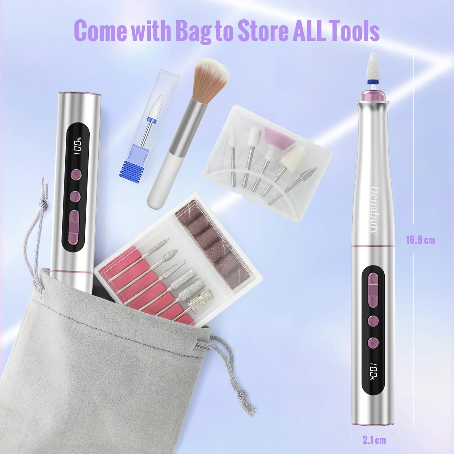 Aorsher Cordless Electric Nail Drill Machine, 13 in 1 Nail File Kit 35000RPM Professional Portable Rechargeable E File for Acrylic Polish Gel Removal Manicure Pedicure Set with 5 Speeds