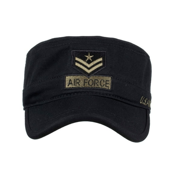 Men's Washed Cotton Military Cadet Caps Vintage Flat Top Hat, Unique USAIR FORCE Design for Outdoor Casual Wear, Sun and Shade Cap in Black, Adjustable