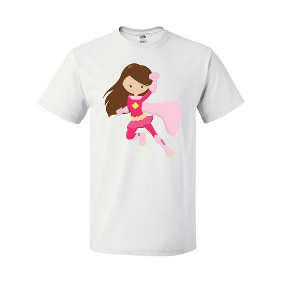 Inktastic Superhero Girl, Cute Girl, Brown Hair, Pink Cape T-Shirt