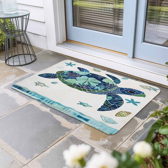Blue Teal Coastal Turtle Door Mat Indoor Outdoor,Summer Beach Starfish Nautical Non Slip Welcome Mat with Rubber Backing,Absorbent Front Door Mats Entryway Rug for Home Patio Entrance 20"x31.5"
