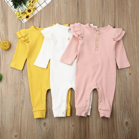 

Newborn Baby Girl Boy Ruffle Long Sleeve Romper Jumpsuit Bodysuit Knitted Outfits Clothes