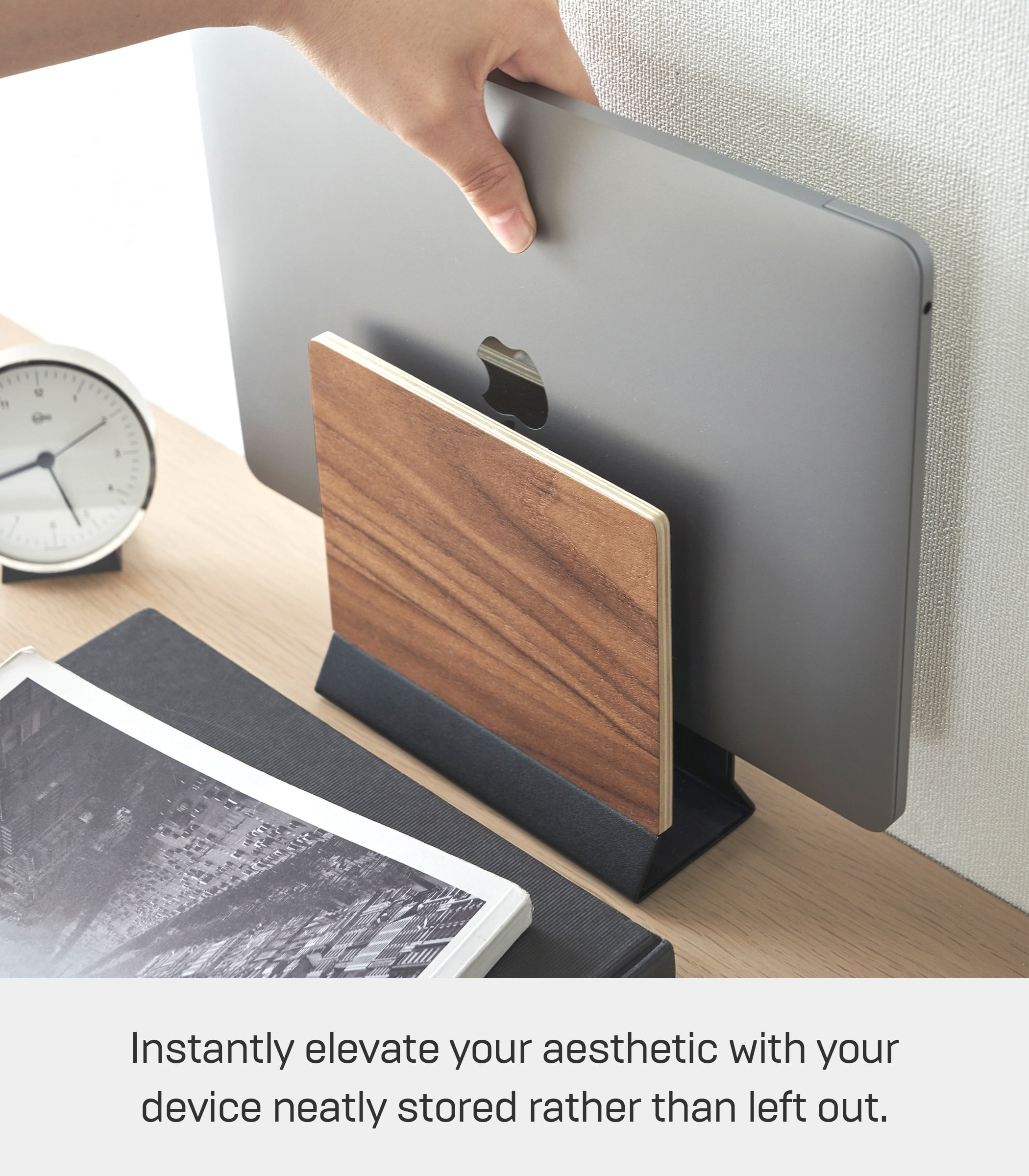 Yamazaki Home Slim Laptop Stand, Walnut, Steel + Wood, No Assembly