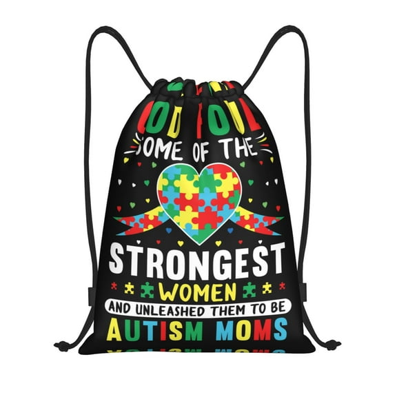 Drawstring Backpack - I Love With Autism Splash Proof Small Drawstring Gym Bag for Women Men, Cinch Sports String Bag Backpack for Travel Swimming Beach