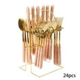 thumbnail image 1 of SUKVPSI Juegos de Cubiertos Juego de 24 Cucharas y Cuchillos con Tenedor con Soporte, Cubiertos con Temática de Patrón de Mármol, Cuchillos, Tenedores y Cucharas Chapados en Oro de Acero Inoxidable, con Mango con Estampado de Mármol Cerámico, 1 of 8