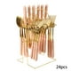 thumbnail image 1 of SUKVPSI Juegos de Cubiertos Juego de 24 Cucharas y Cuchillos con Tenedor con Soporte, Cubiertos con Temática de Patrón de Mármol, Cuchillos, Tenedores y Cucharas Chapados en Oro de Acero Inoxidable, con Mango con Estampado de Mármol Cerámico, 1 of 8