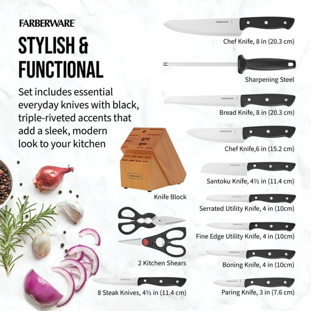 Farberware Stamped 20 Piece Triple Rivet Stainless Steel Kitchen