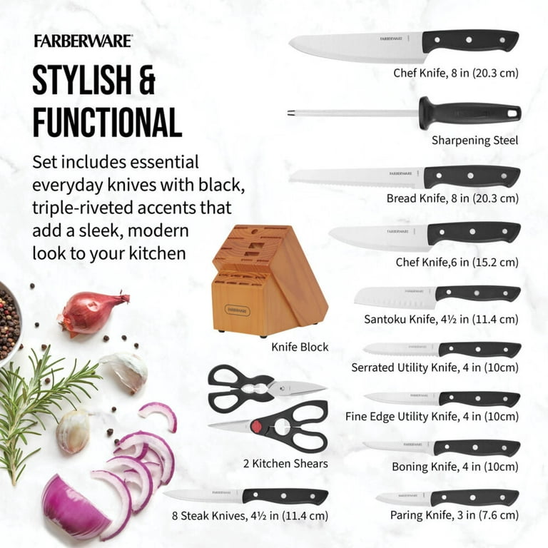 Kitchen Knife Set with Block WELLSTAR 6 Piece Knives Universal Holder Set German Stainless Steel Blade Non Stick Coated Chef Carving Bread Utility