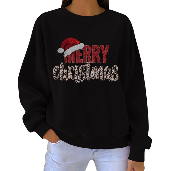 JFGHDG Christmas Sweatshirts Womens Long Sleeve Tops Womens Sweatshirt Blouses for Women Christmas Hoodie Sweatshirts for Women Trendy Black L