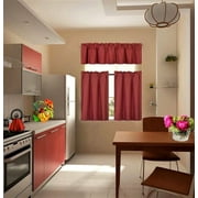 Set of 3 pieces Kitchen Curtain Blackout K33 Burgundy color Rod Pocket for Bathroom Short Window home dcor Two (2) Tier Panels Linen + One (1) Matching Valance