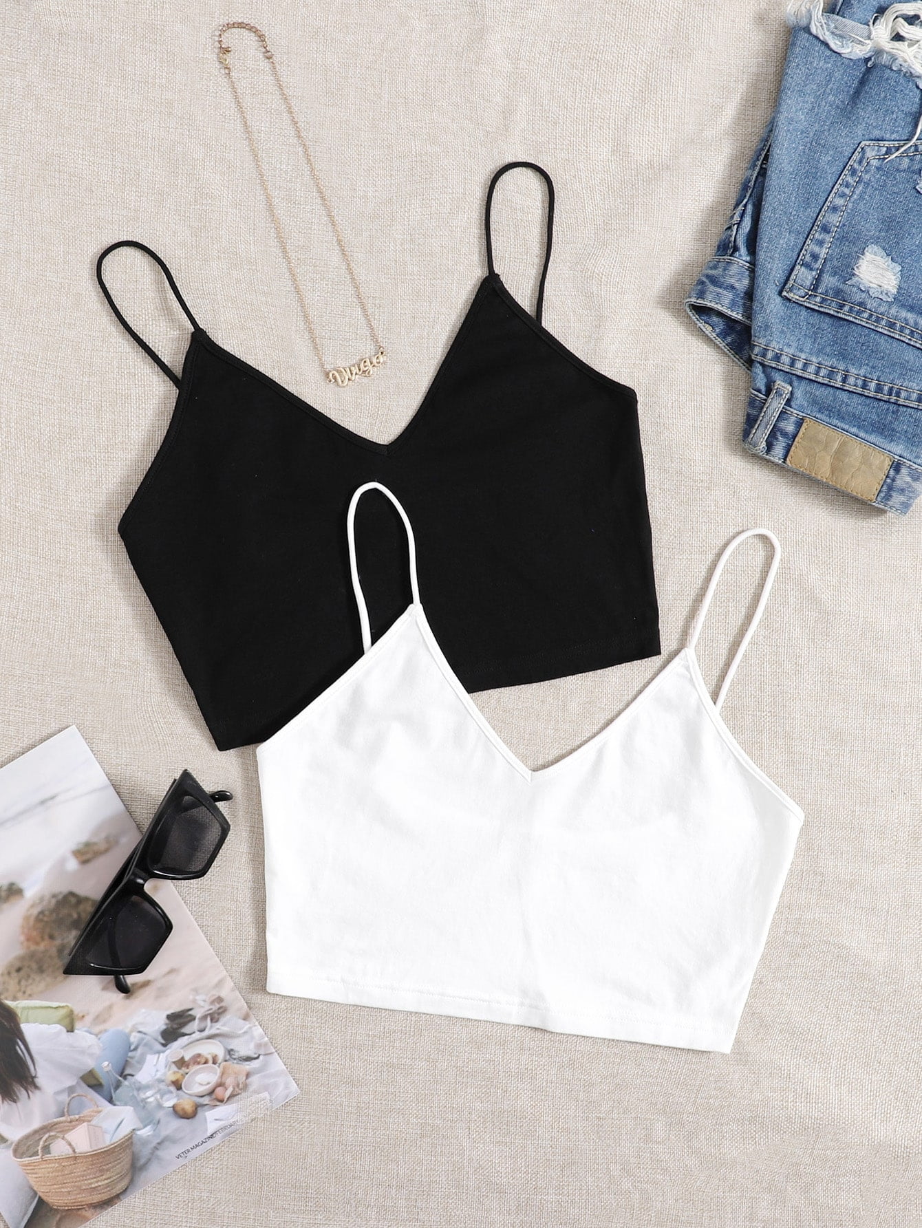 Top Mujer Verano Pajarita Espalda V Cuello Soild Crop Cami 2 Top Mujer Verano Pajarita Espalda V Cuello Soild Crop Cami 2