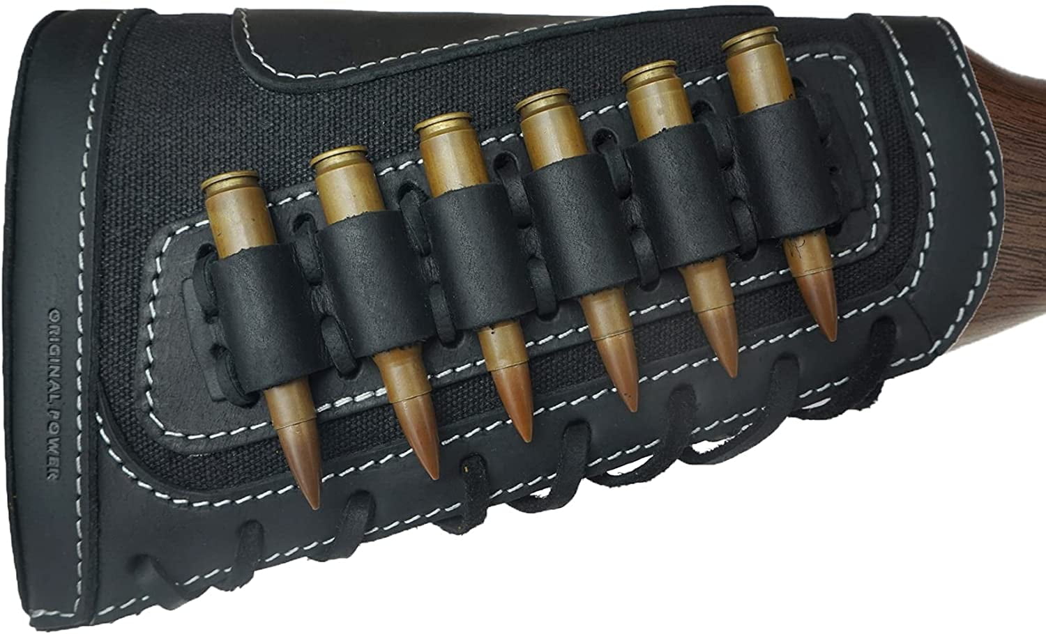 Wayne's Dog Leather Gun Shell Holder Buttstock, Canvas Recoil Pad Extension for Shotguns Rifles