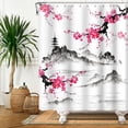 thumbnail image 6 of Plum Blossom Shower Curtain Pink Cherry Blossom Floral Misty Mountains Shower Curtains Decorative for Bathroom Waterproof Fabric Shower Curtain with Hooks 72x72 Inches, 6 of 6