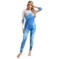 thumbnail image 3 of Sxiwei Women's Fish Scale Print Jumpsuit Mermaid Costume Long Sleeve Back Zipper Bodysuit Unitard Dark Blue S, 3 of 7