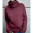 thumbnail image 4 of Women Oversized High Neck Pullover Sweater Cable Knit Long Sleeve Sweater Tops Wine Red XL, 4 of 9
