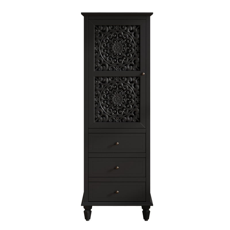 Vintage Storage Cabinet with Carved Door & 3 Drawers, Freestanding Decorative Sideboard, Display Cabinet with Adjustable Shelf