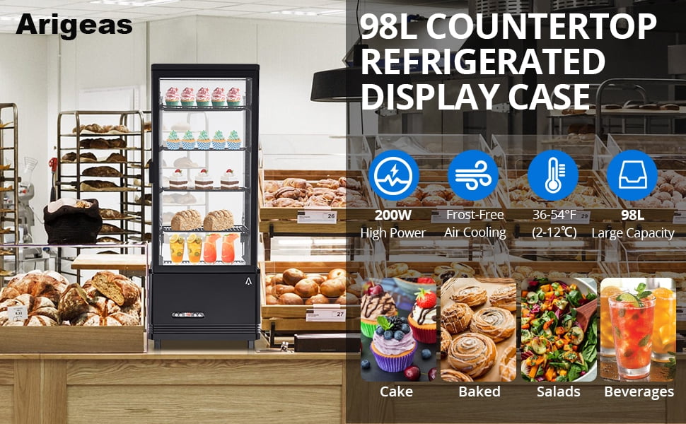 Commercial Refrigerator - 3.46 cu.ft. 98L, Upright Beverage Cooler, Countertop Design with LED Light, Ideal for Home, Store, Gym, Office, and Cafe Restaurant