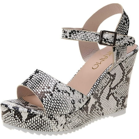 

Beach Sandals for Women Peep toe Snakeskin Print Wedge Sandals with Heels Sandals Women Dressy Summer Heels