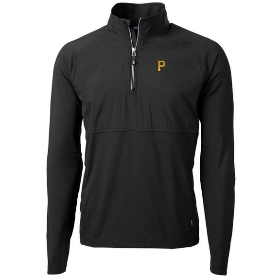 Men's Cutter & Buck Black Pittsburgh Pirates Adapt Eco Knit Hybrid Recycled Quarter-Zip Pullover Jacket