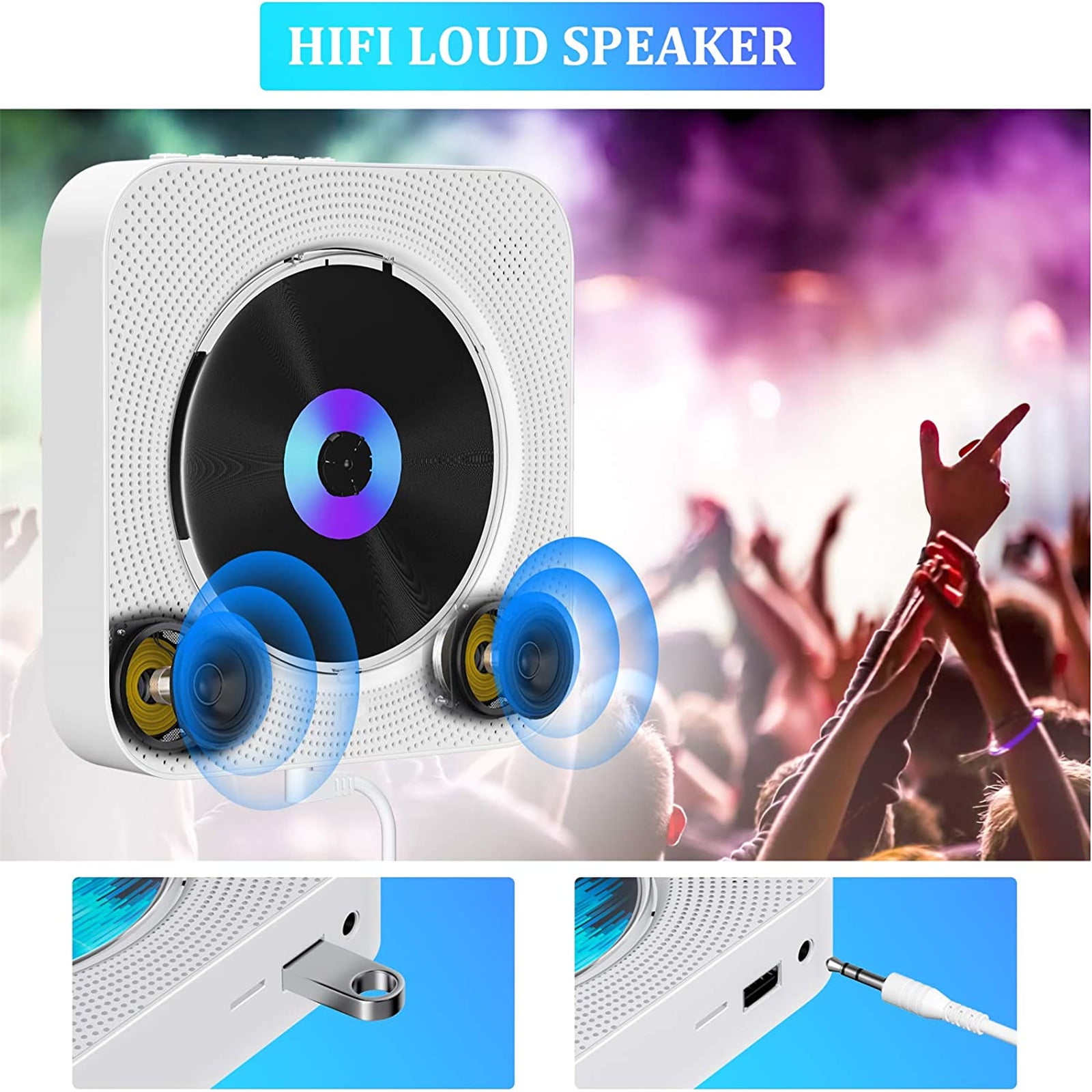 Qoosea Portable CD Player with Bluetooth, Wall Mountable CD Music Player, Home Audio Boombox with Remote Control Built-in Hifi Speakers MP3 Headphone Jack Aux Input Output