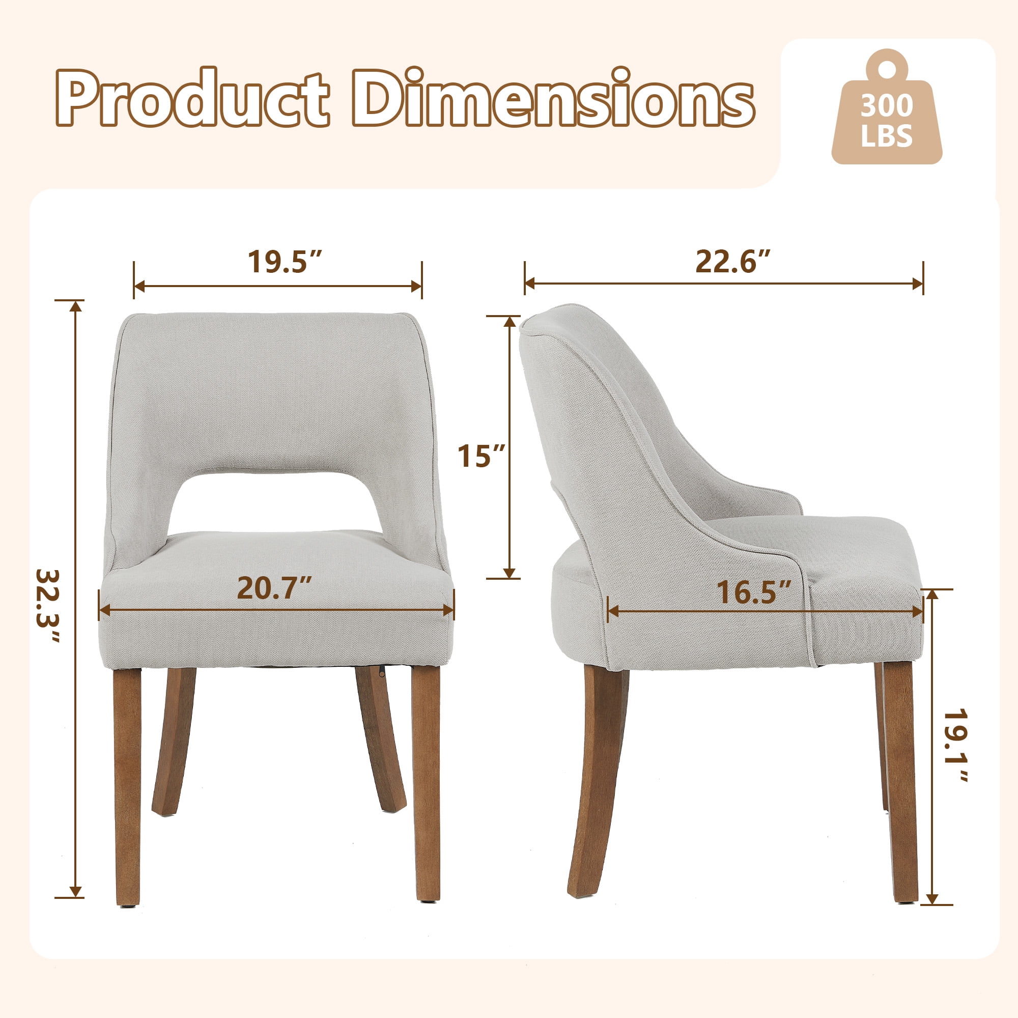 ClinQ Dining Chair,Morden Wood Leg Upholstered Kitchen Chair Set of 2, Linen-Walnut Leg