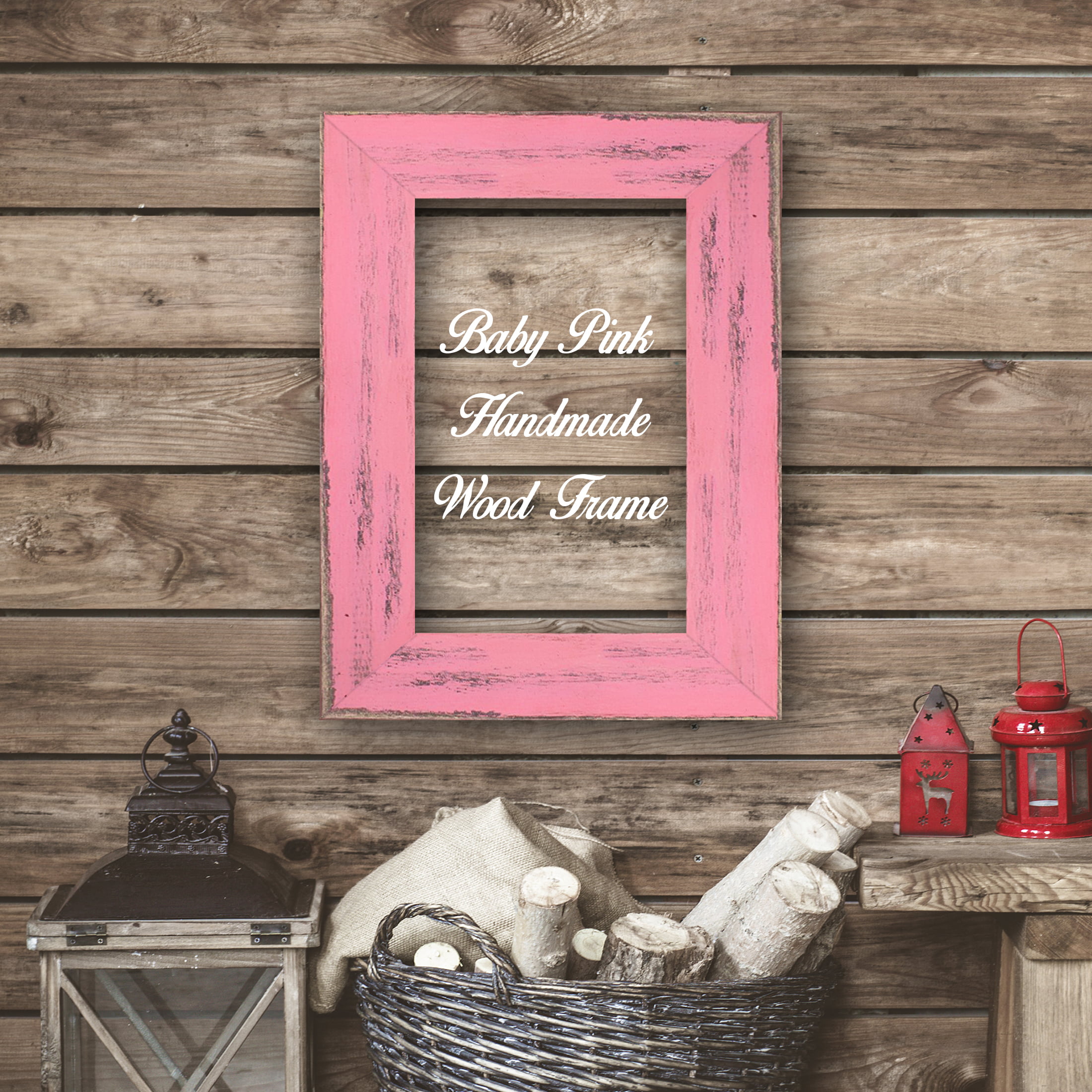 Wood Frame Photo Perfect for Picture Wedding Artwork Handmade Frame Art Cottage Beach Decor Baby Pink Wood Frame Poster