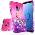 thumbnail image 2 of SOGA Rhinestone Glitter Bling Liquid Floating Cute Phone Case Compatible for Samsung Galaxy S9+ Plus Case with Embedded Metal Ring for Magnetic Car Mounts and Lanyard Diamond Bumper - Pink on Purple, 2 of 5
