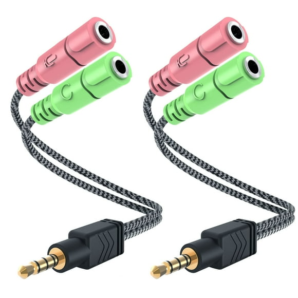 Divisor de micrófono para auriculares MillSo, adaptador de auriculares de 3,5 mm [paquete de 2]