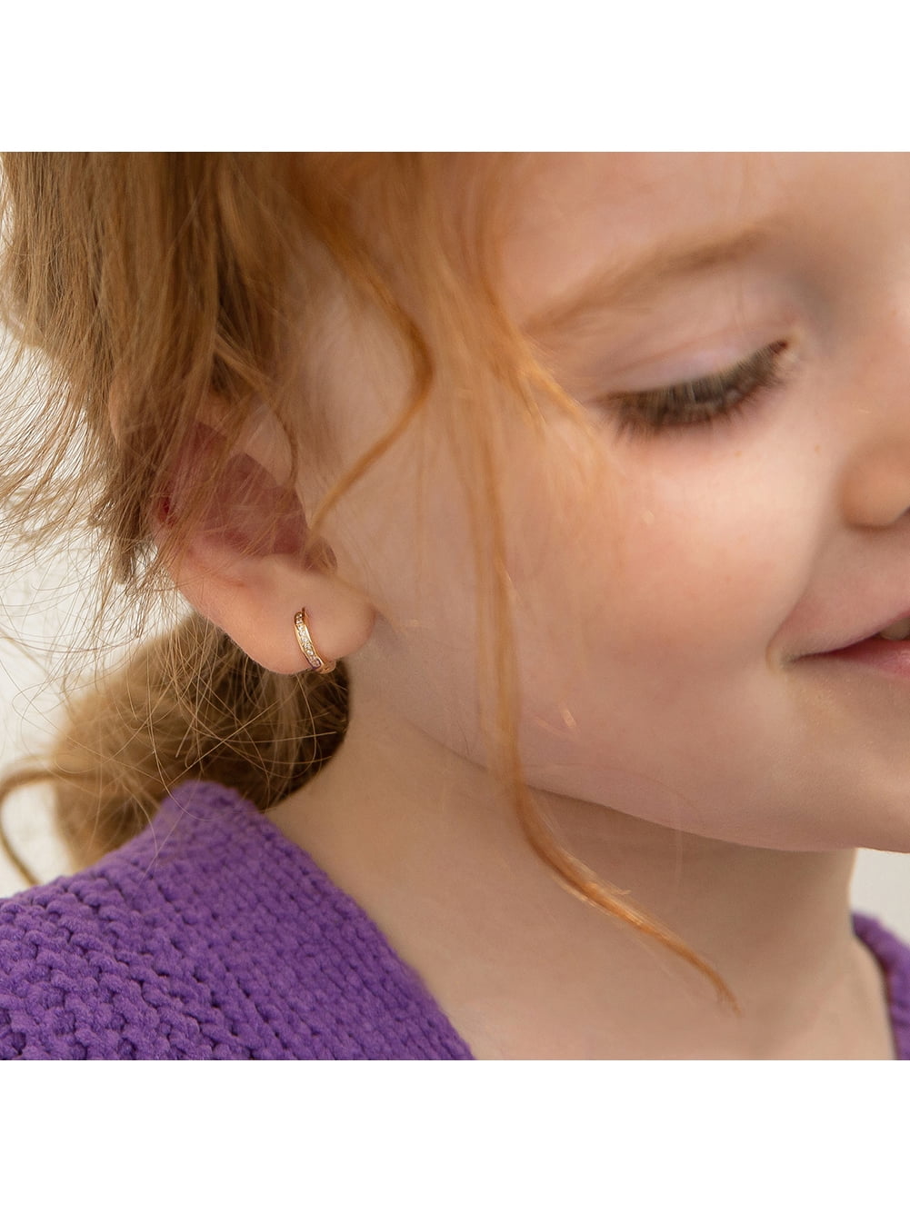 Clear CZ Huggie 7mm Toddler / Kids / Girls Earrings Hoop - 14k Gold