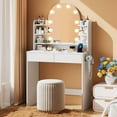 thumbnail image 2 of Akaber Makeup Vanity with Mirror and LED Lights, 3 Color Lighting, Power Outlet, Small Vanity Desk with 2 Drawers, 6 Shelves, Dressing Table for Small Spaces, 2 of 9