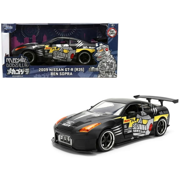 2009 Nissan GT-R (R35) Ben Sopra Matt Black with "Mechagodzilla" Graphics "Hollywood Rides" Series 1/24 Diecast Model Car by Jada