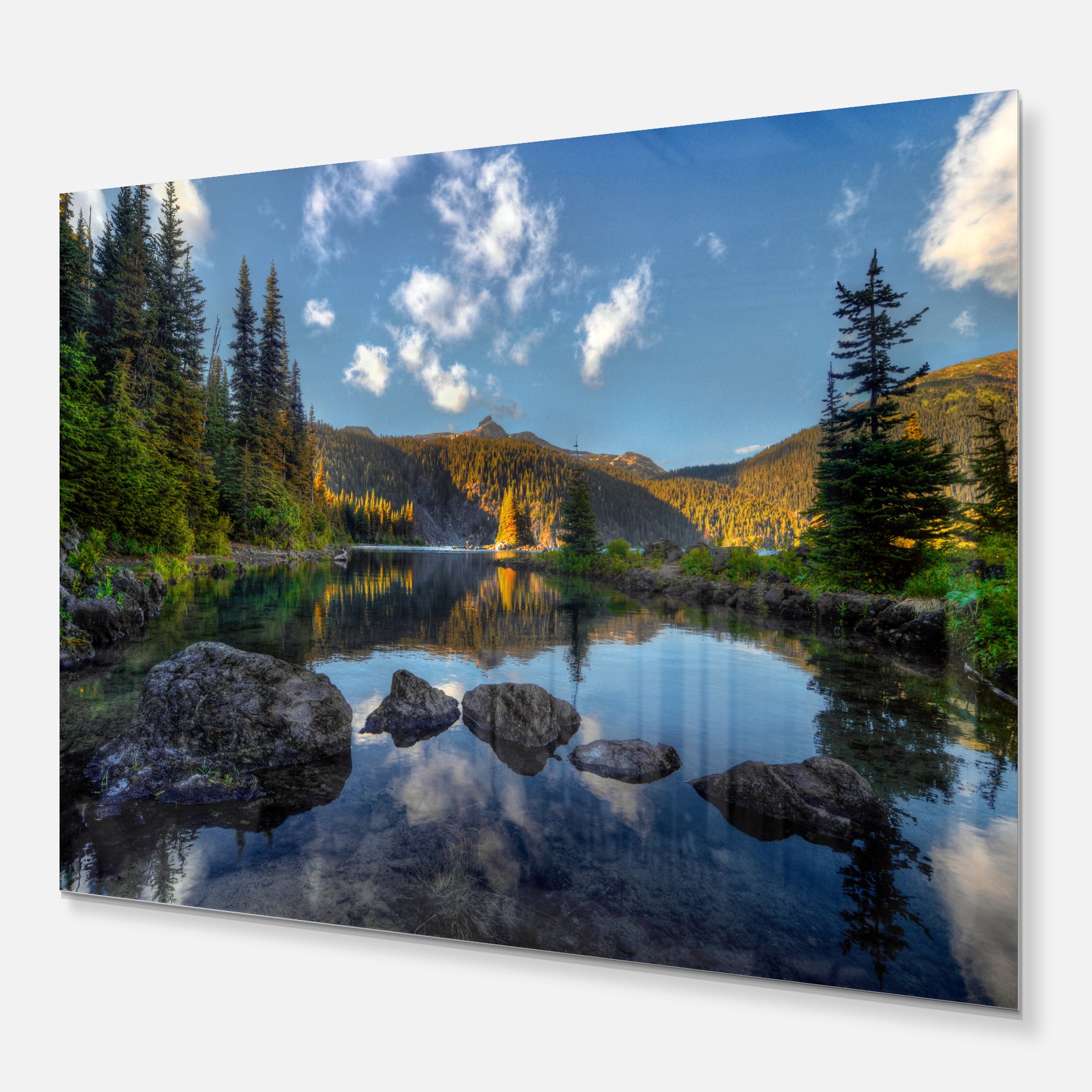 Designart 'Mountain Lake Surrounded by Trees ' Landscape Metal Wall Art