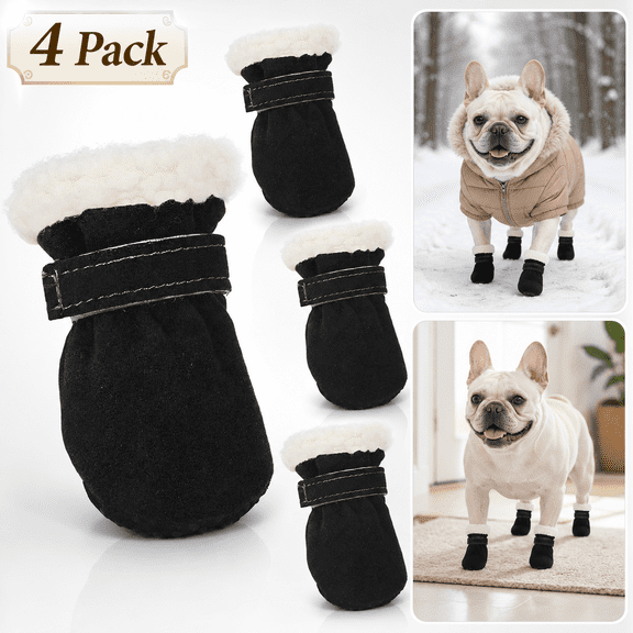 Siisll Dog Winter Boots Warm Winter Little Pet Dog Shoes Fleece Snow Booties for Small Dogs Anti-Slip Sole Paw Protectors Dogs Cold Days Outdoor Walking Running (Black)